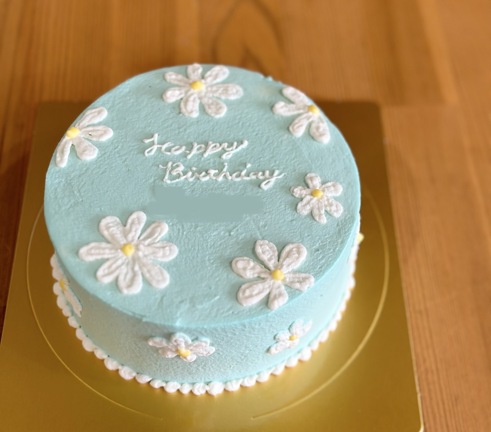 センイルケーキ（水色ベース、花柄） - お菓子屋かるむ ｜三島・函南